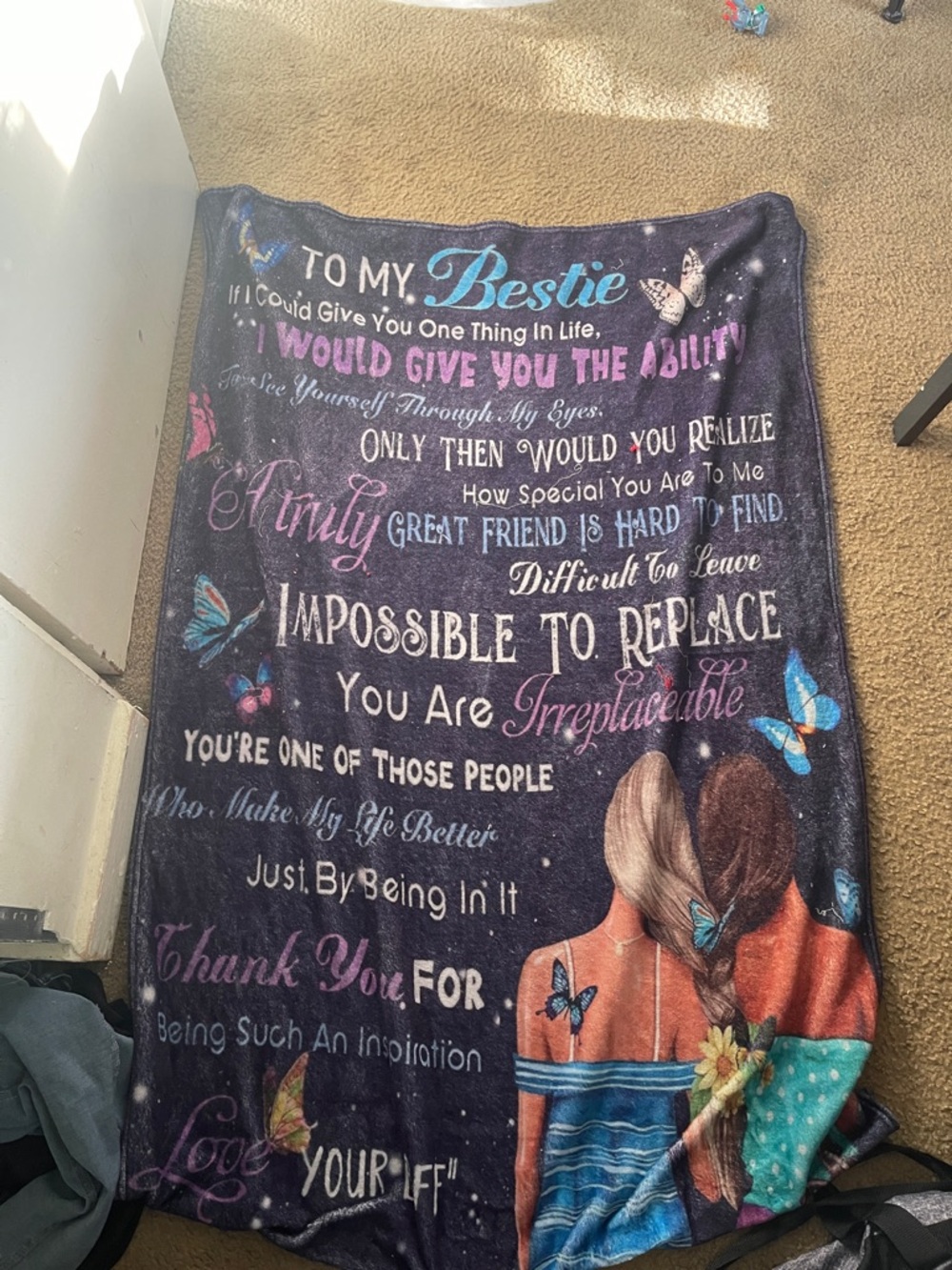 Inspirational 'To My Bestie' Butterfly Quote Throw Blanket